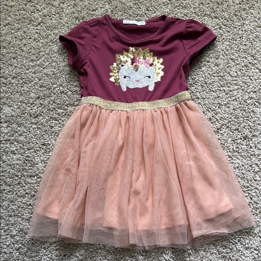 Casual Fit and Flare Dress with Red Top and Pink Skirt